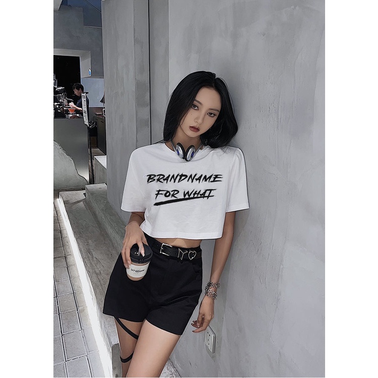 Áo Thun Crotop Form Rộng Unisex Tay Ngắn Chất Cotton Mềm Mại In Chữ BRAND NAME FOR WHAT Ulzzang Style Hàn Quốc TTT0167