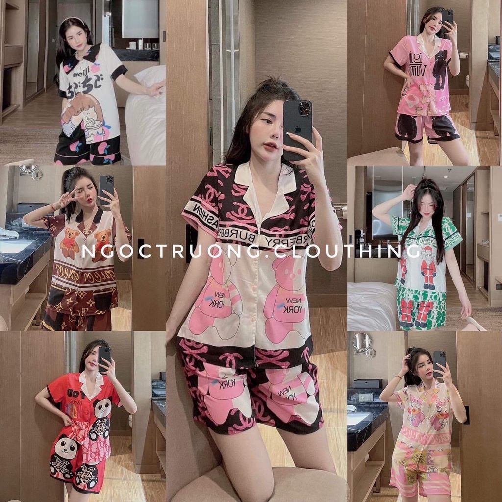 Đồ bộ ngủ Pijama lụa Mango in 5D cao áo cộc quần đùi xinh xắn
