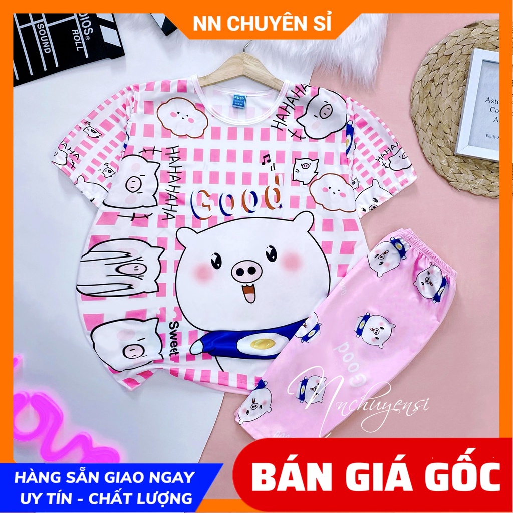 Đồ bộ QUẦN LỬNG mẹ và bé size đến 70kg chất thun mềm mát in hình HEO doremon kitty hoạt hình dễ thương DBRBL FULL SIZE
