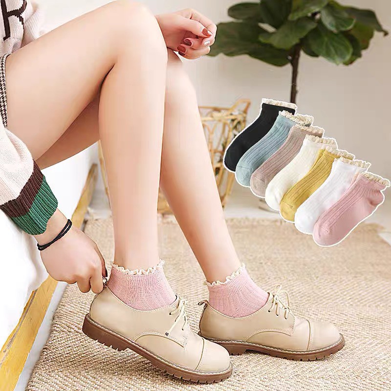 Tất Chân Cổ Ngắn Phối Bèo Nhiều Màu Vintage PK4