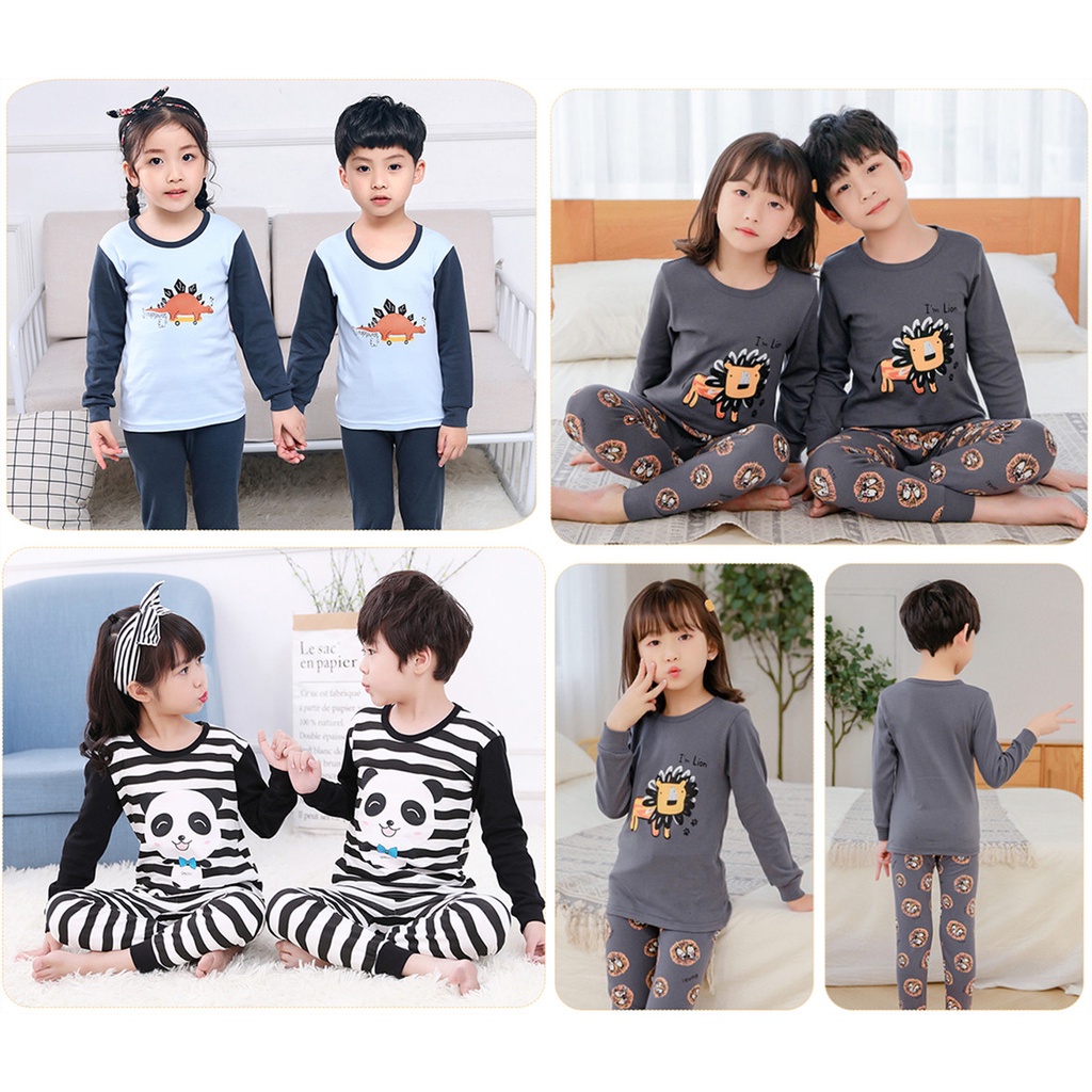 Bộ Đồ Ngủ Cotton Tay Dài 100-160cm Thời Trang Xuân Thu Cho Bé