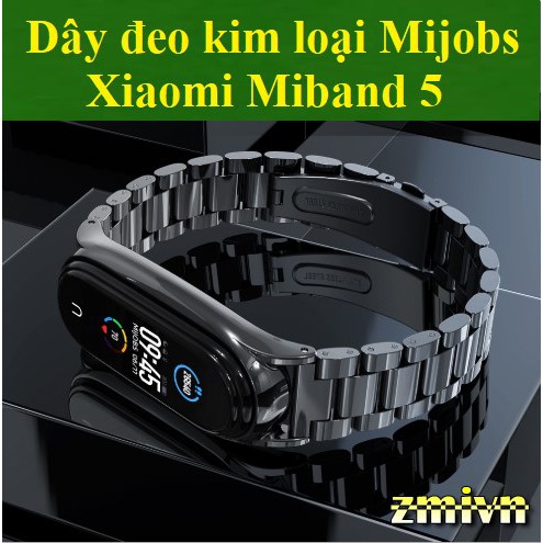 Xiaomi Miband 5 _ Dây đeo kim loại mắt to Mijobs Xiaomi Miband 5 (bản Plus)