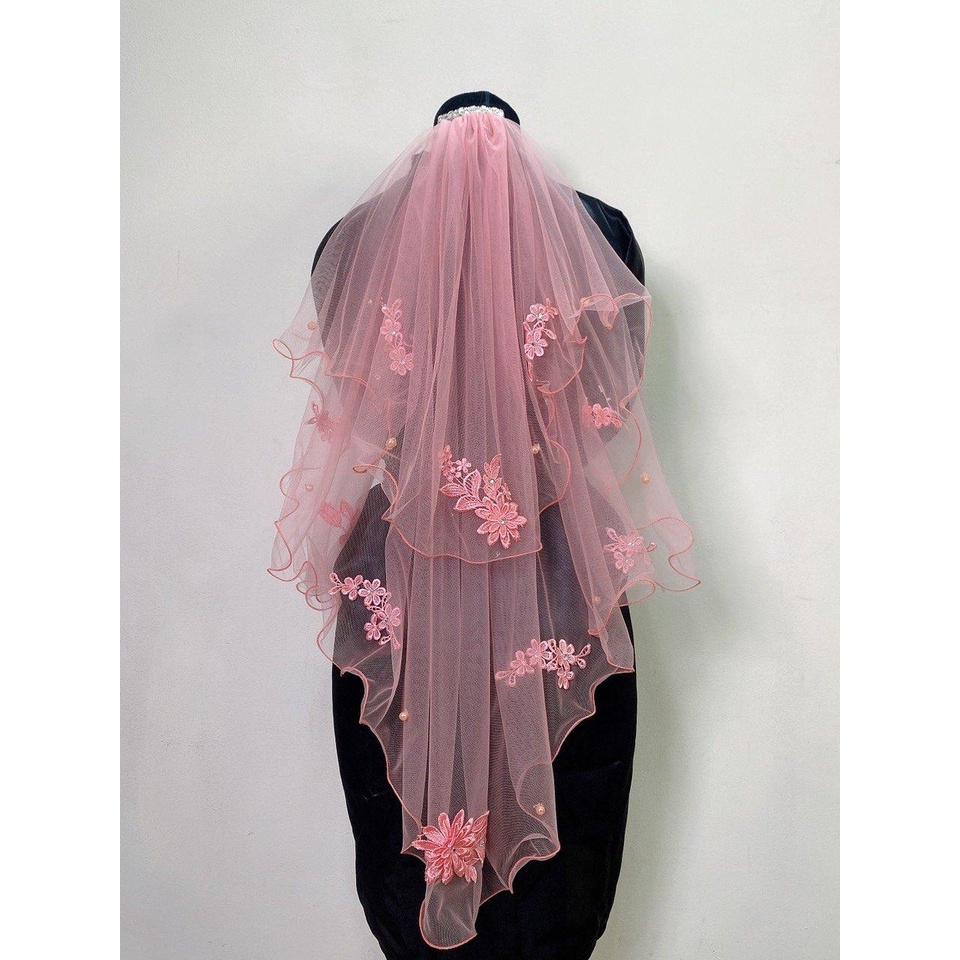 Voan cài tóc cô dâu màu Hồng ngắn ngang lưng phụ kiện cưới cô dâu 2022 Giangpkc  Phụ kiện cưới Giang