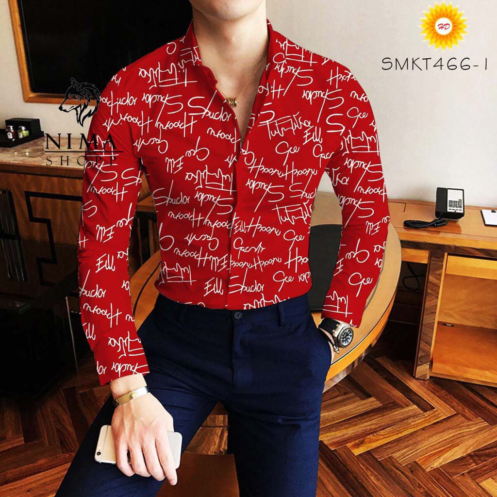 Áo sơ mi nam dài tay vải lụa họa tiết chữ cao cấp NMM033 | BigBuy360 - bigbuy360.vn
