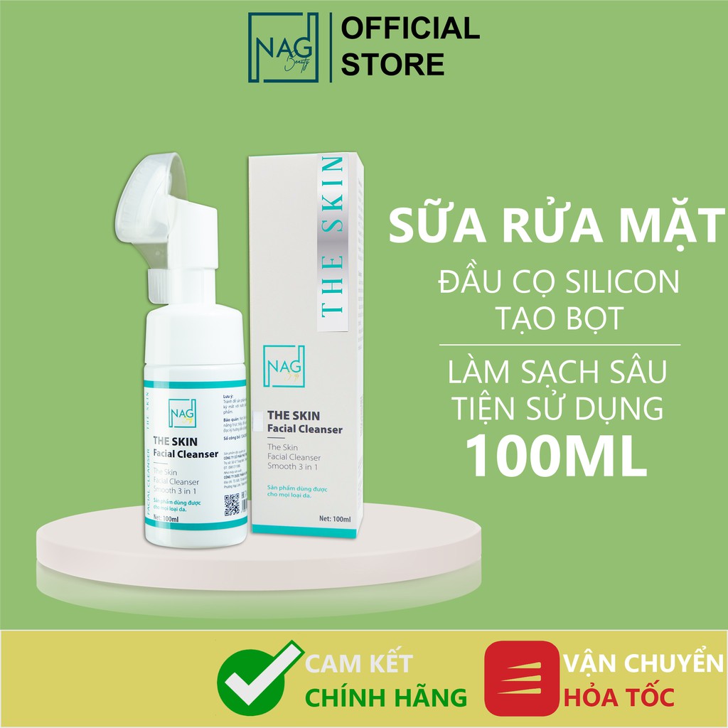 Sữa rửa mặt tạo bọt cho nam nữ TheSkin 100ml đầu cọ mềm cho da nhạy cảm dầu mụn dưỡng ẩm ngừa mụn NAG Beauty