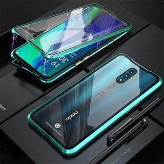 ⭐Mới⭐Ốp Điện Thoại Kính Cường Lực Hai Mặt 9H Viền Kim Loại Nam Châm Cho OPPO Reno / Reno Z / Reno ACE