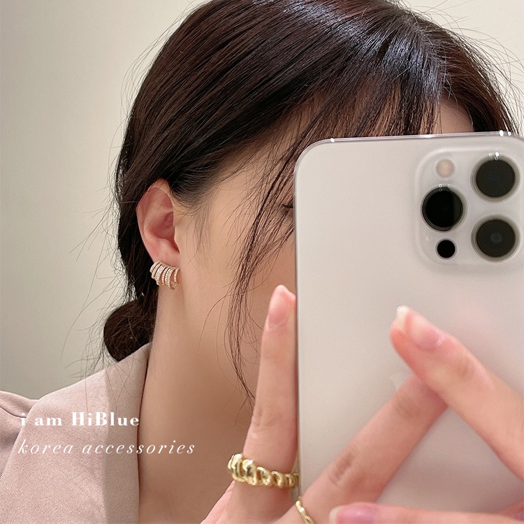 Khuyên tai mạ bạc 925 hình chữ C đính đá thời trang Hàn Quốc