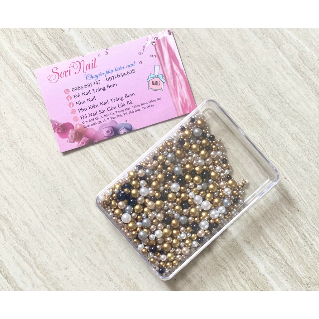 Khay Hạt Trai Tròn Set Hạt Trai Nhiều Size Nail