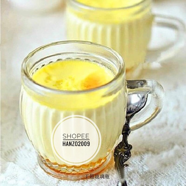 [KHÔNG NẮP] Ly cốc thuỷ tinh có quai nắp nhựa làm pudding, sữa hạt, nấu cháo cho bé 100ml