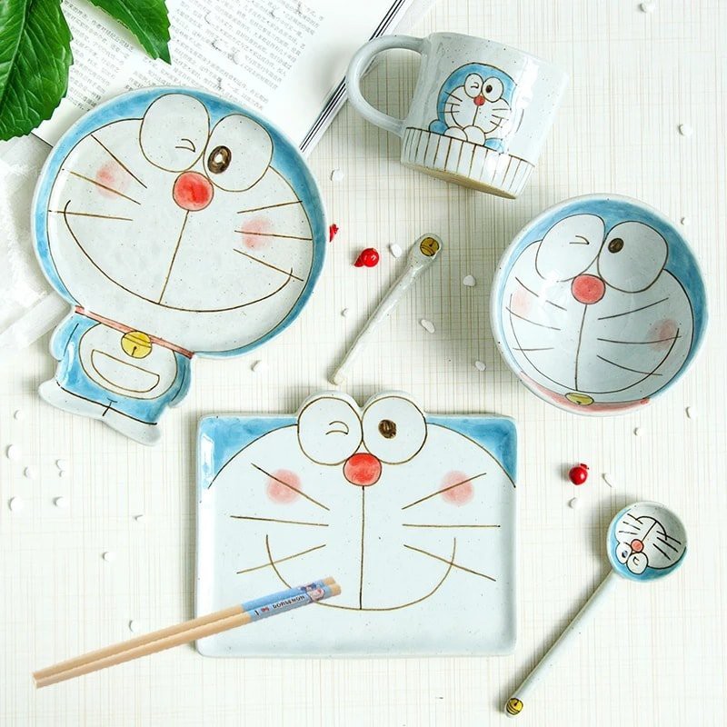 Cốc đĩa thìa mèo ghi và mèo máy, bát ăn dặm cho bé, bát đĩa hoạt hình: 5.20 và 5.16.1