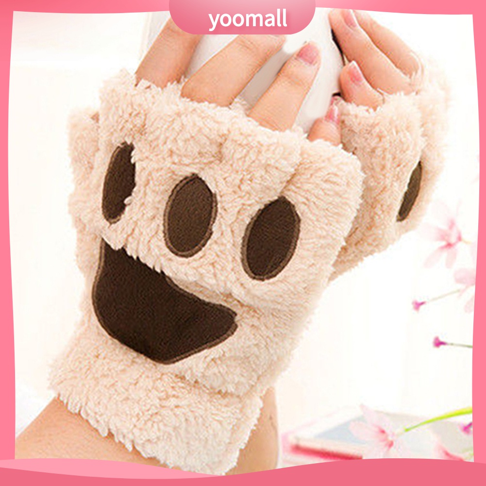 Yomall♡ Găng Tay Len Hở Ngón Hình Chân Gấu Dễ Thương Cho Bé