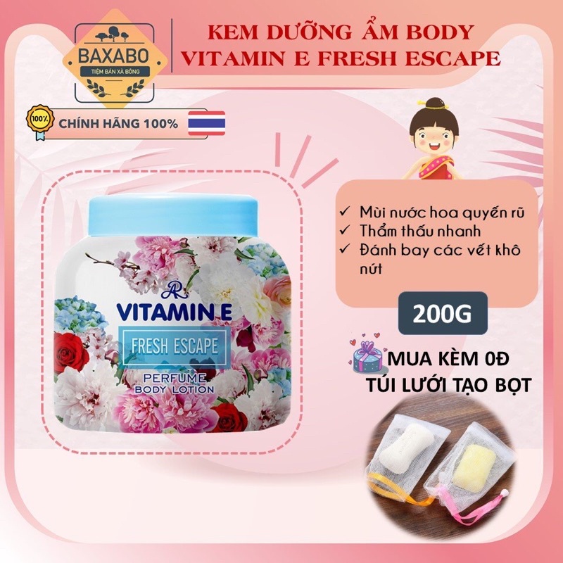 KEM DƯỠNG ẨM TRẮNG DA BODY HƯƠNG NƯỚC HOA VITAMIN E ARON THÁI LAN-KEM DƯỠNG FRESH ESCAPE VITAMIN E ARO