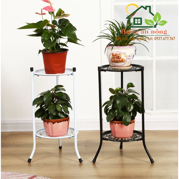Giá đỡ ( đế để chậu ) chậu 2 tầng hình tròn bằng sắt sơn tĩnh có 2 màu trắng đen.