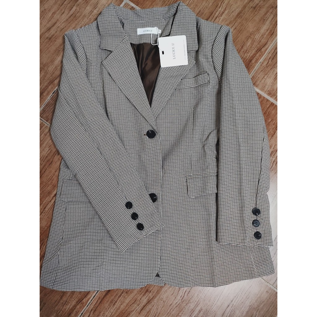 Ảnh thật 4 hình cuối-2W239.Áo blazer kẻ houndstooth Unisex nam nữ Hàn Quốc