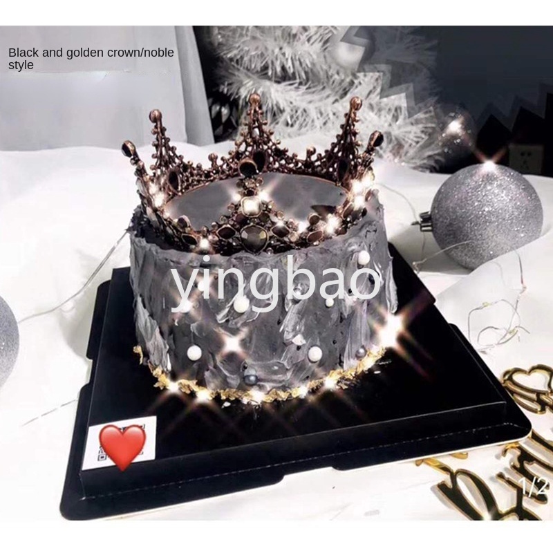 Phụ Kiện Trang Trí Bánh Kem Hình Vương Miện Đính Pha Lê Đen Sang Trọng