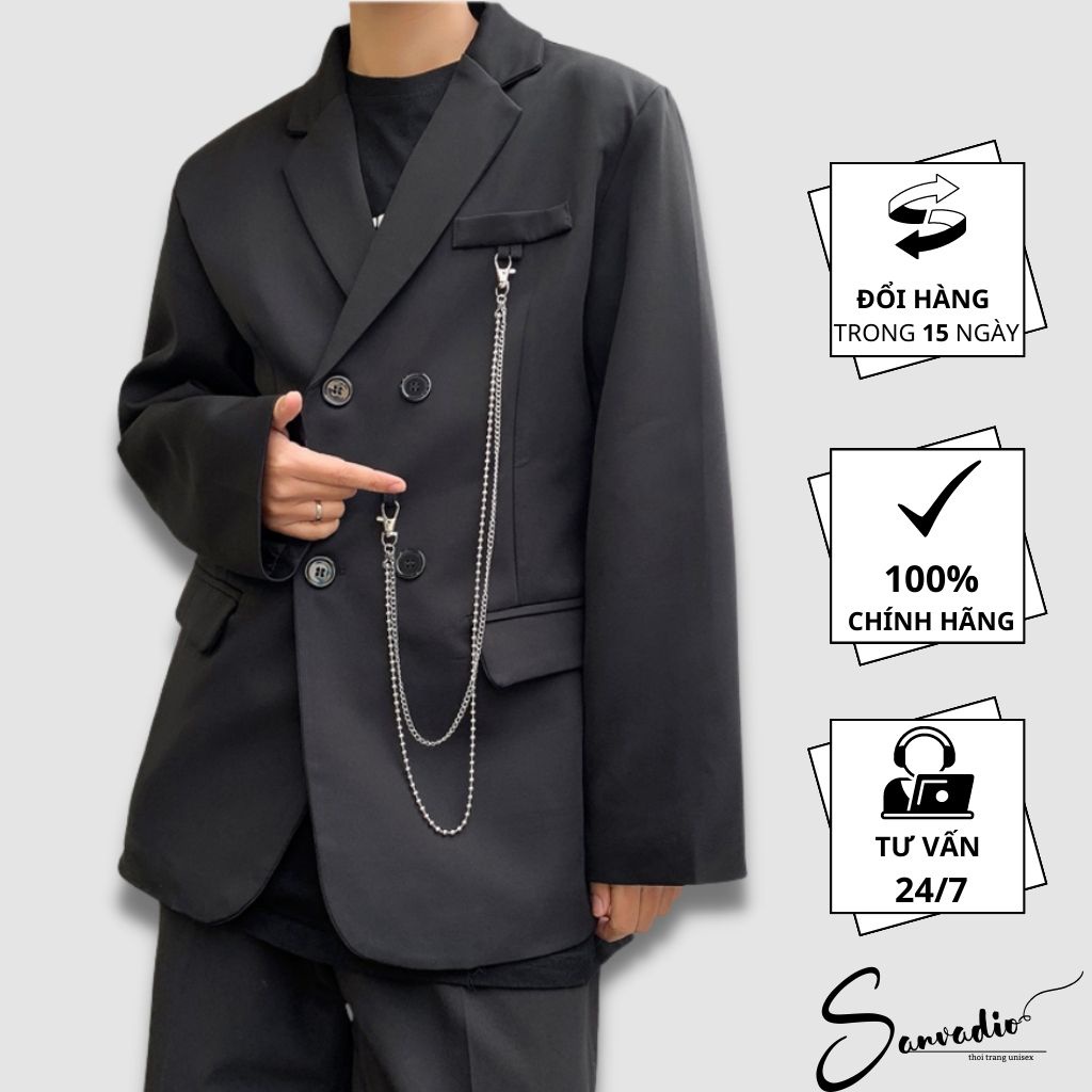 Áo Blazer Nam SANVADIO Áo khoác nam phong cách Hàn Quốc kèm phụ kiện dây xích áo form rộng phù hợp cho cả nam nữ BLZ283