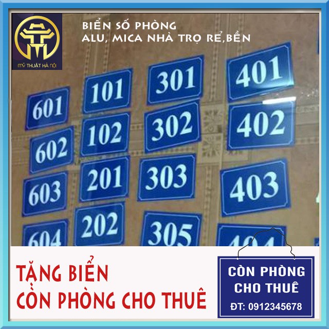 [Tặng Biển Còn Phòng] Bảng Số Nhà Trọ - Biển Số Nhà Giá Rẻ Dùng Cho Chung Cư, Tập Thể, Xóm Trọ, Bằng Alu, Mica Xanh