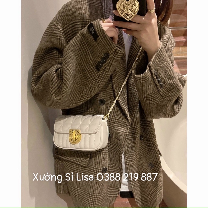 Túi Đeo Chéo Nữ Đẹp Trần Chỉ Khoá Vàng Tròn Xoay Dây Đeo Quả Chuông Mẫu Mới - MS328