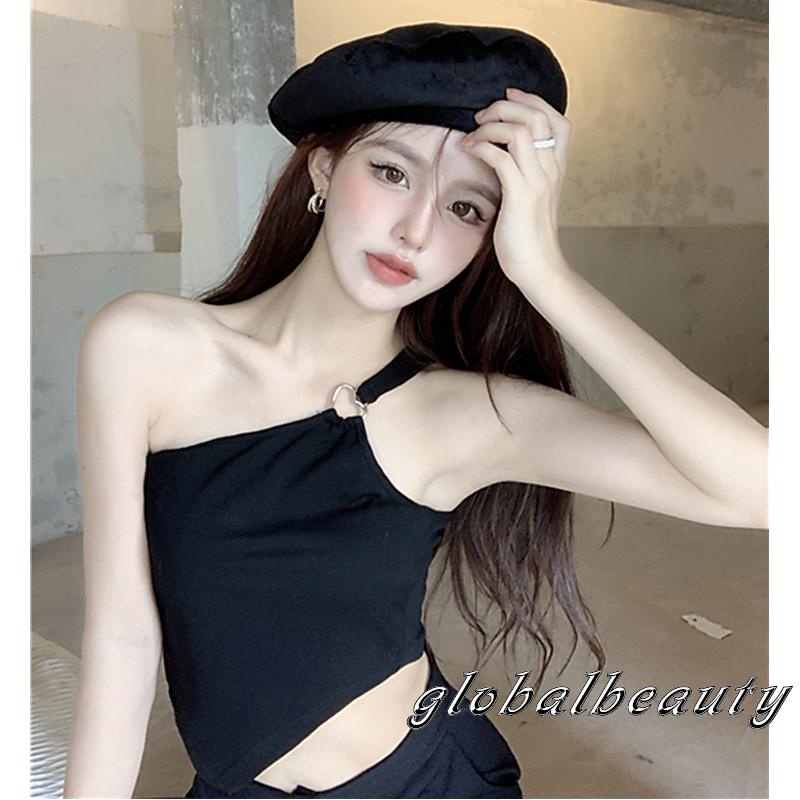 Áo Không Tay Lệch Vai Màu Đen Thiết Kế Độc Đáo Cho Nữ