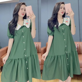 Đầm cổ thêu form xoè đuôi cá (hình thật-video)