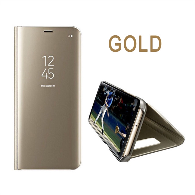 Thông Minh Bao Da Điện Thoại Nắp Gập Tráng Gương Kèm Giá Đỡ 360 Độ Cho Samsung Galaxy S8 S9 Plus S7 S6 Edge Note 8 Galaxy J5 J7 2017 Ốp