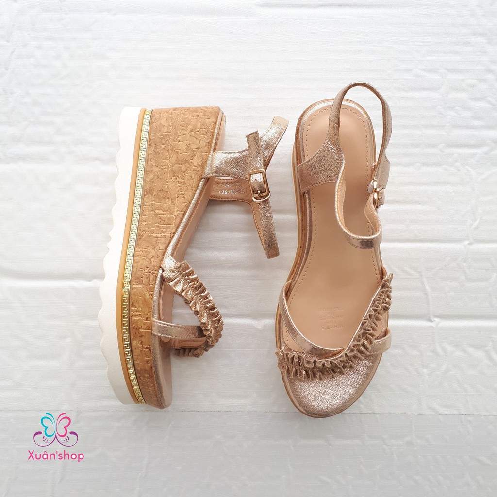 Sandal đế xuồng quai chéo viền bèo xinh xắn, cao 7cm (có sẵn)