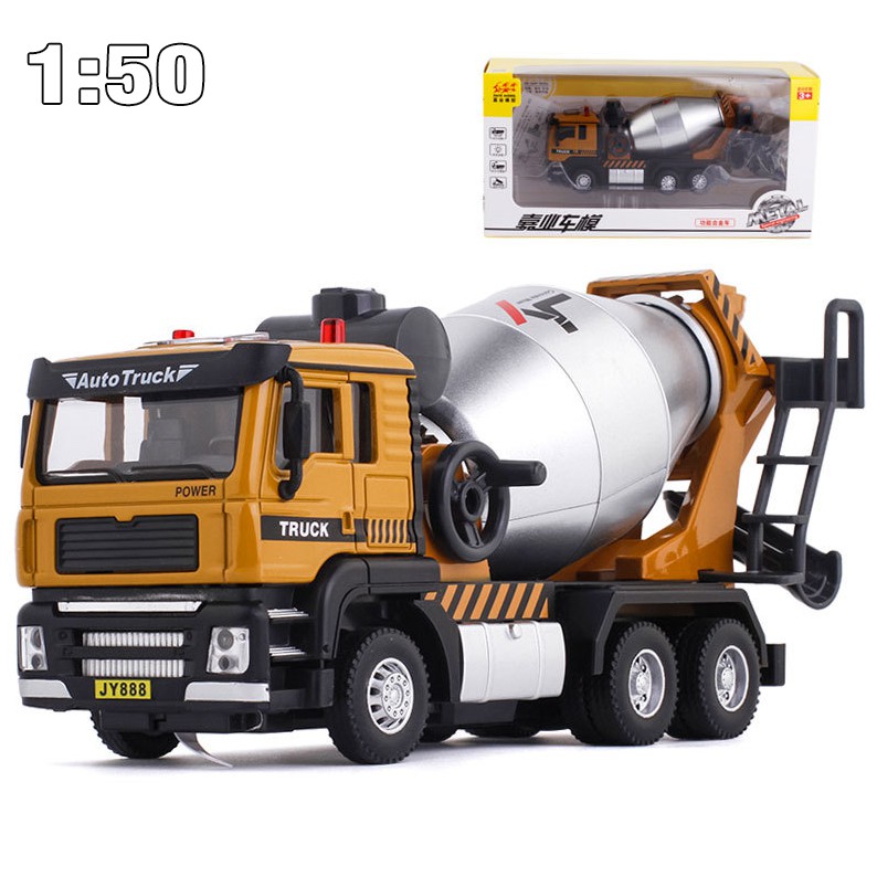 Xe trộn bê tông đồ chơi trẻ em mô hình tỉ lệ 1:50 xe có âm thanh và đèn