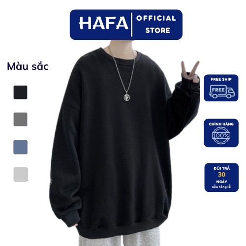 Áo Sweater Nỉ Bông Nam, Nữ Basic Form Rộng Unisex Màu Đen SWT 900