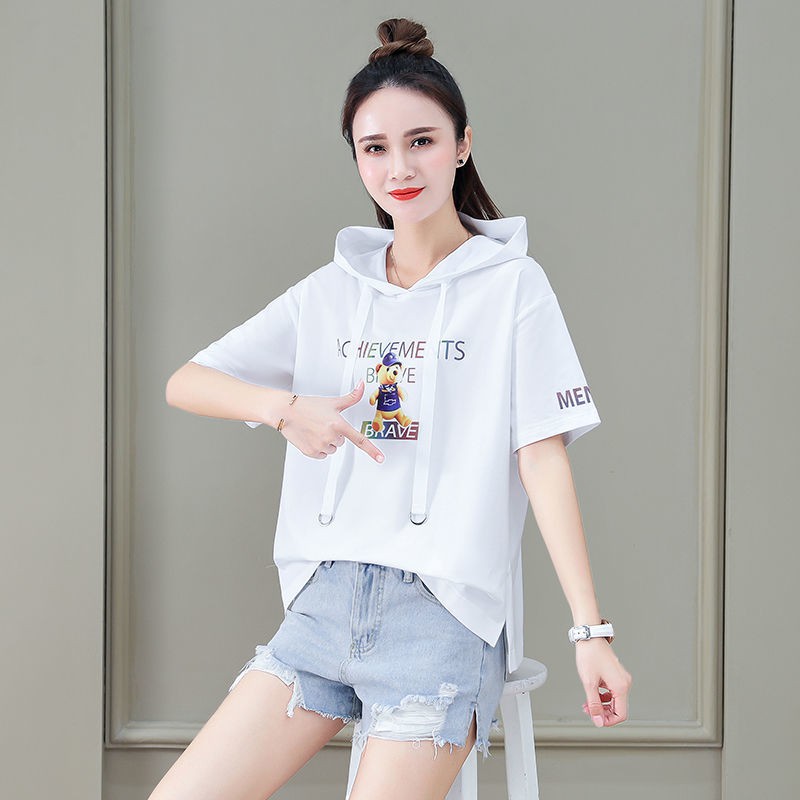 Áo Hoodie Tay Lửng Dáng Rộng Vải Mỏng 2021 Thời Trang Dành Cho Nữ