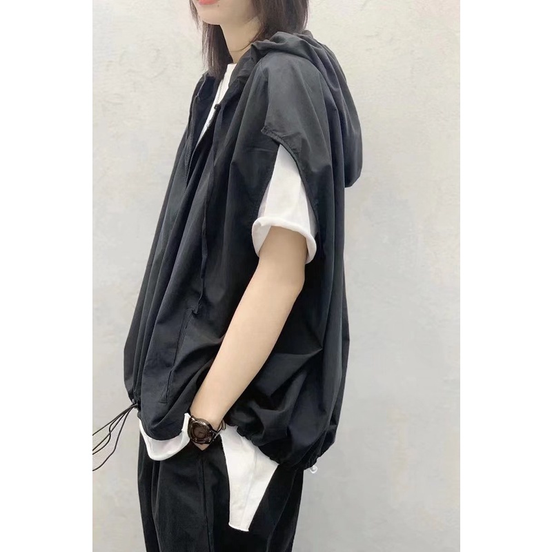 Áo Khoác Hoodie Sát Nách Dáng Rộng Kiểu Hàn Quốc Đơn Giản