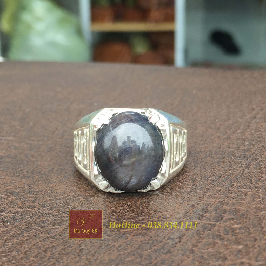 Nhẫn Bạc Nam Đá Saphia Đen Tự Nhiên Phong Thủy