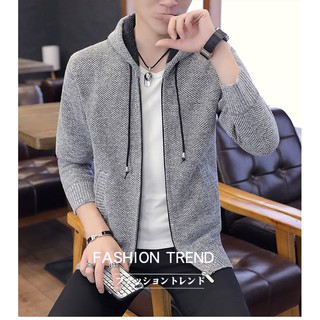 Áo Khoác Cardigan Dệt Kim Lót Lông Cừu Dày Dặn Cổ Đứng Dáng Rộng Thời Trang Cho Nam Giới