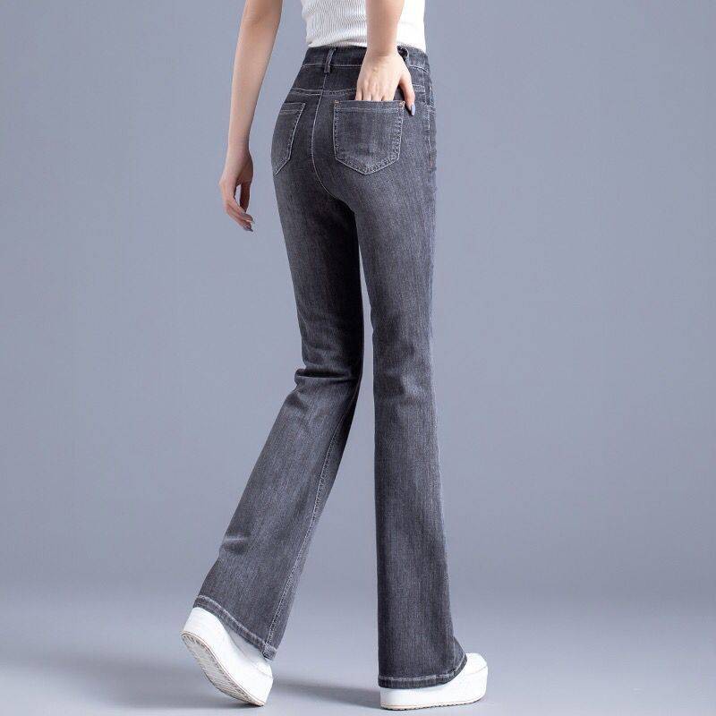 Khói xám, micro-jeans, nữ 2021 mới, mùa thu eo cao, mỏng, chân rộng