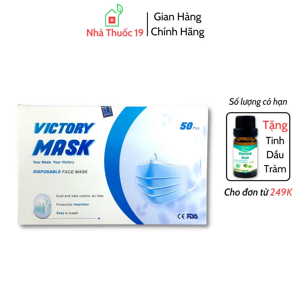 Khẩu trang y tế VICTORY MASK 4 lớp kháng khuẩn - Hộp 50 chiếc chính hãng bảo vệ khỏi bụi bẩn, khí độc hại cho sức khỏe