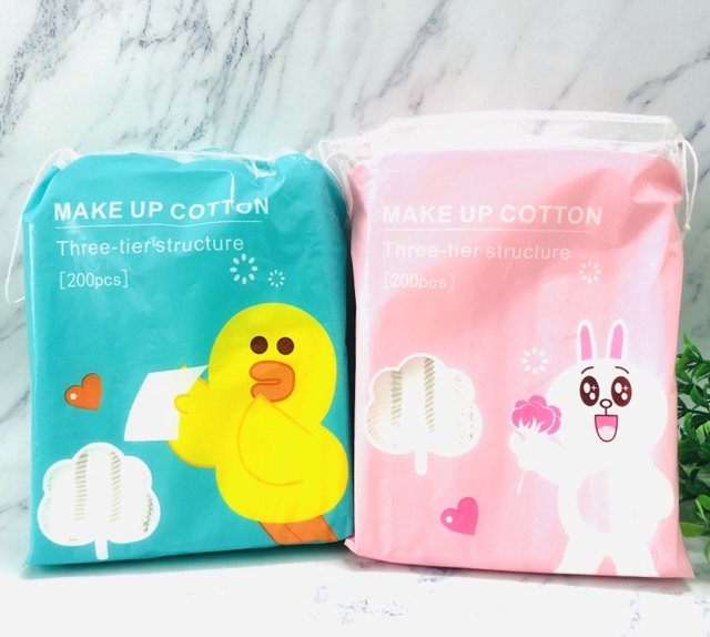 Bông Tẩy Trang Cotton Mềm Mại Gấu Thỏ Vịt Silubi 200 Miếng