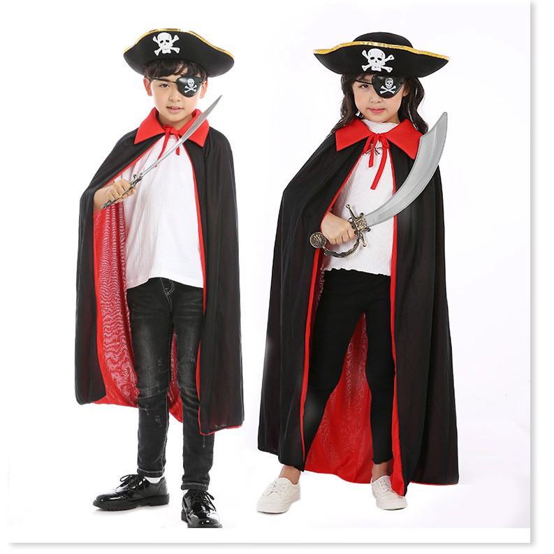 Trang phục Halloween đội trưởng cướp biển cosplay nhập vai đội mũ áo choàng cướp biển ma cà rồng màu đen và đỏ