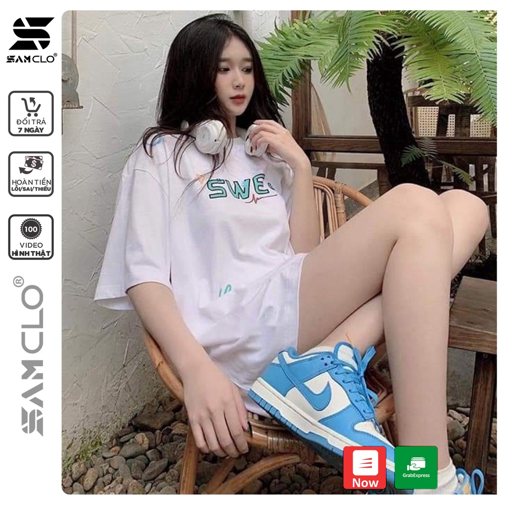 Áo thun tay lỡ nam nữ SAM CLO phông form rộng dáng Unisex - Ulzzang mặc cặp, nhóm, lớp in hình LOGO CHỮ SWE
