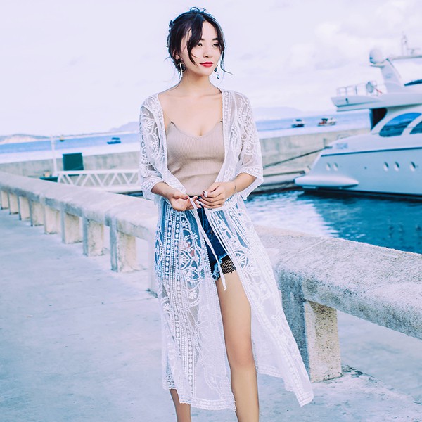 Áo khoác ren lưới dáng dài thời trang mùa hè cho nữ | BigBuy360 - bigbuy360.vn