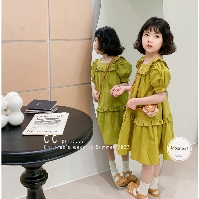 Váy đầm thô công chúa cổ ren cổ vuông cao cấp cho bé 8-20kg