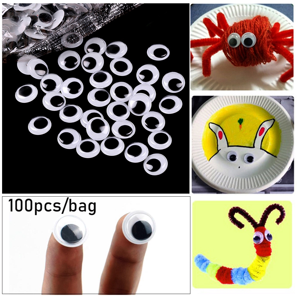 Set 100 con mắt búp bê trắng đen dùng làm thủ công DIY