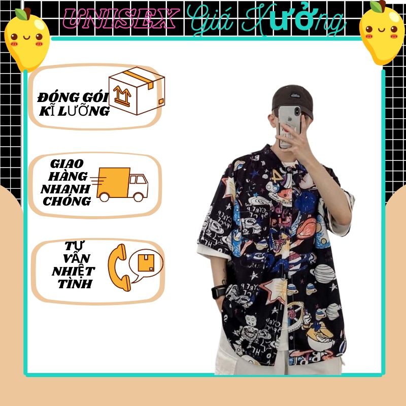 Áo Sơ Mi Tay Ngắn Unisex Cổ Bẻ Phông Cách Hàn Quốc Freesize