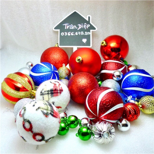 Hộp 6 quả châu lớn đủ mẫu trang trí noel