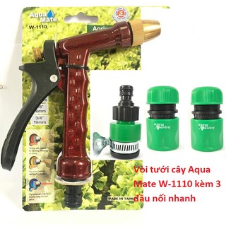 Vòi tưới cây Aqua Mate W1110 một tia,  điều chỉnh lượng nước bằng cách vặn xoắn đầu, kèm 03 cut nối nhanh