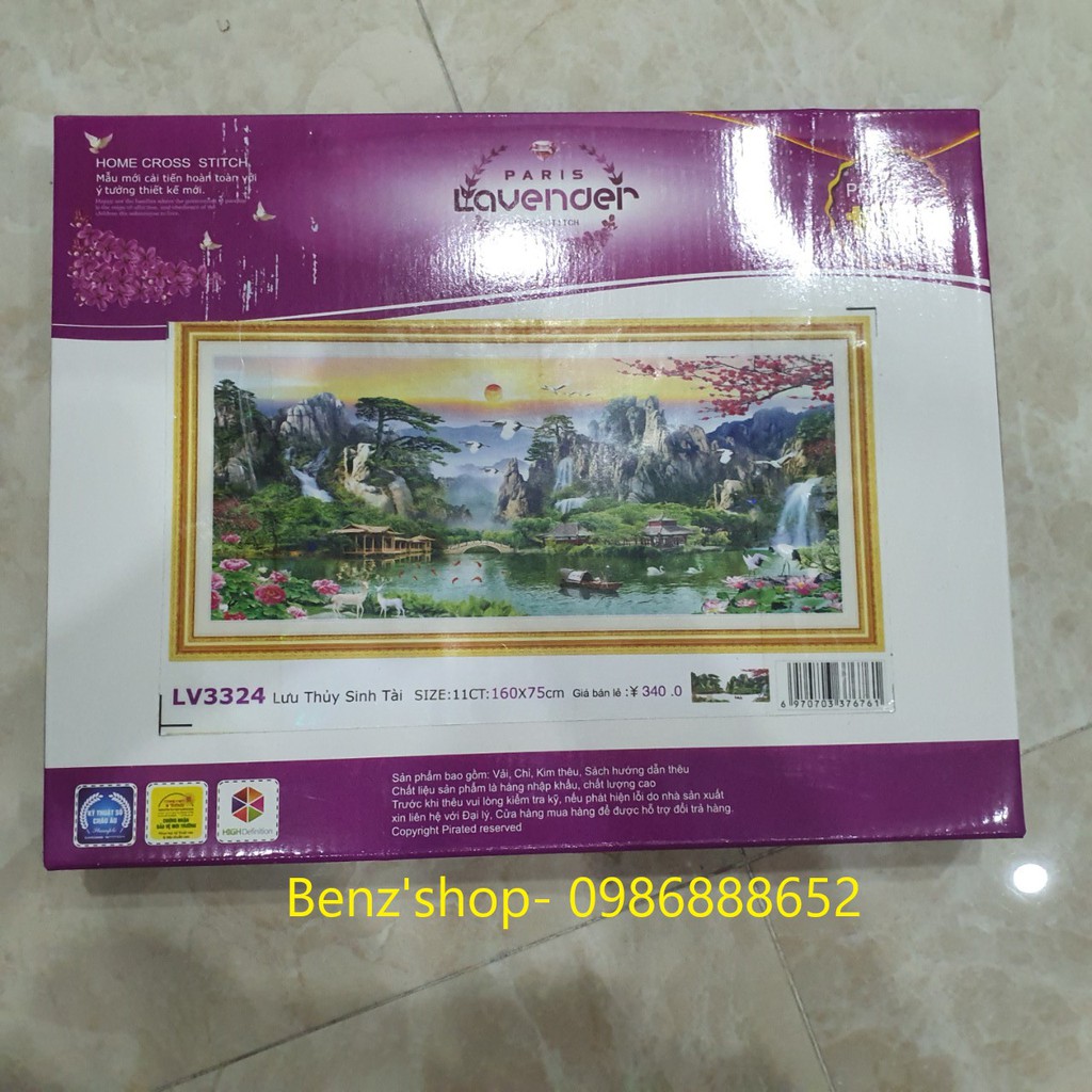 Tranh thêu chữ thập ( giá sỉ) phong cảnh thiên nhiên Sơn Thuỷ Hữu Tình 3D LV3324- 160 x 75 cm Chưa thêu
