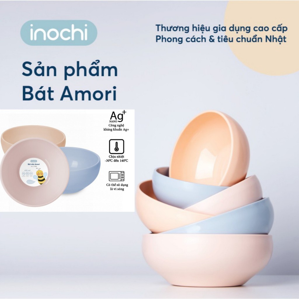 Combo 5 chén nhựa PP nguyên sinh inochi Amori 415ml kháng khuẩn cao cấp inochi