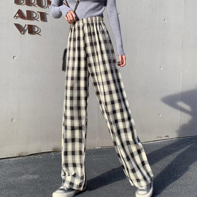 [Baywellfashion]Quần Dài Ống Rộng Họa Tiết Ca Rô Phong Cách Hàn Quốc Dành Cho Nữ | BigBuy360 - bigbuy360.vn