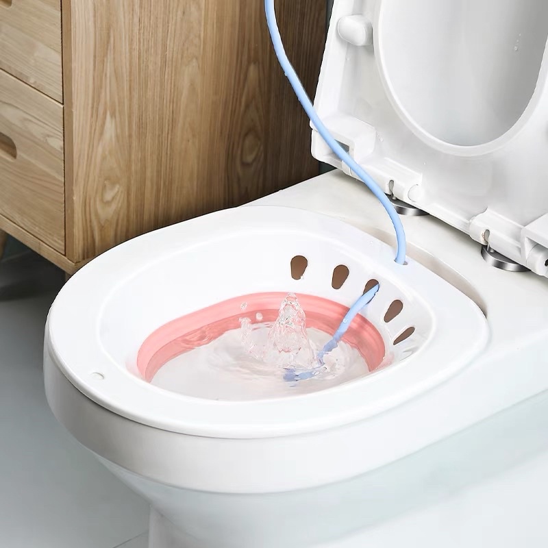 Chậu Xông Hơi Vùng Kín Kèm Vòi Xịt Gấp Gọn Tiện Dụng, Bô Xông Phụ Khoa Sau Sinh