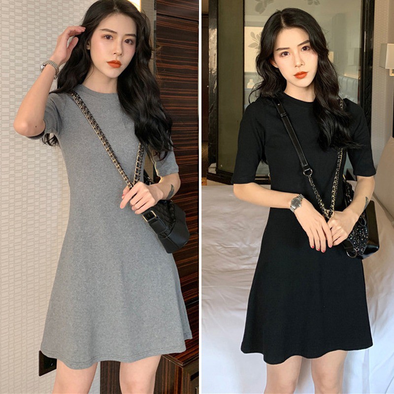 Đầm tay ngắn cổ tròn thiết kế dáng chữ A nữ tính