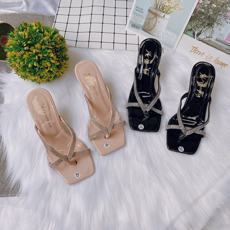 Dép cao gót xỏ ngón quai đá gót ly hot trend-Bán giá sỉ