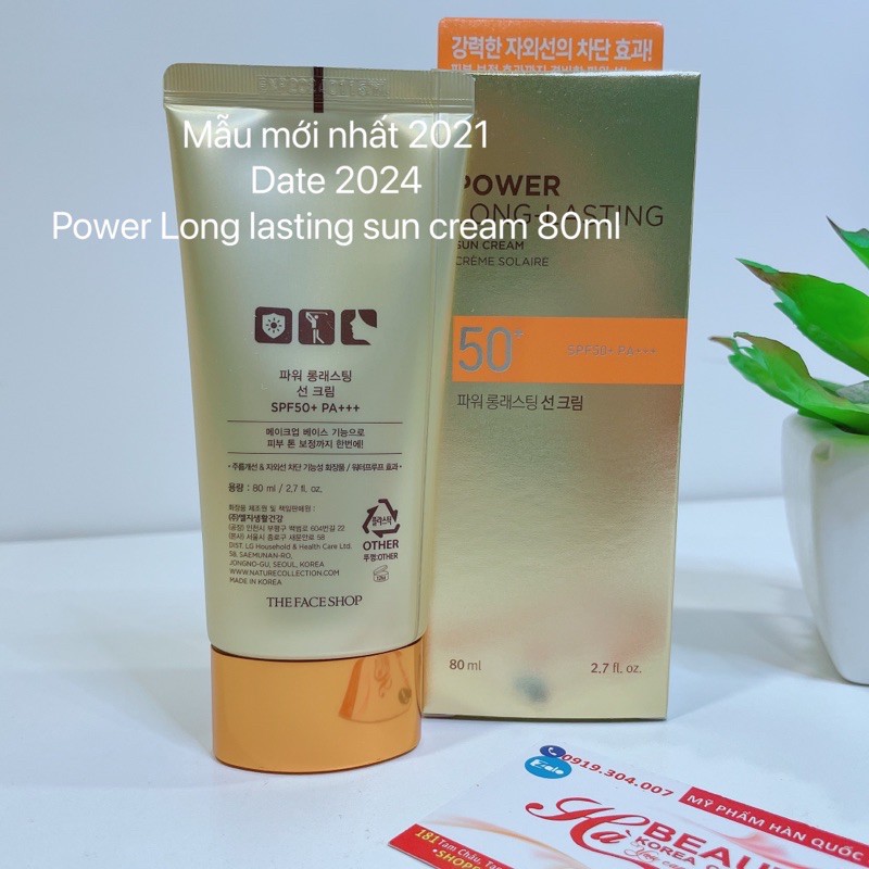 Kem chống nắng trang điểm dưỡng da chống nước lâu trôi The Face Shop Natural Sun Eco Power Long Lasting SPF50+PA+++ 80ml